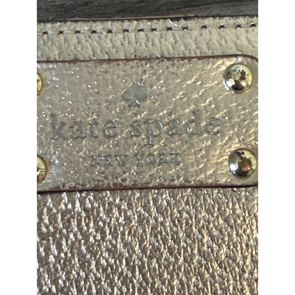 Kate Spade Bifold Wallet Gold Metallic Pebbled Leather Designer Glam Chic - Picture 3 of 8